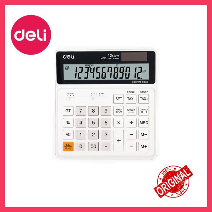 Deli Calculator M01010 12 digit Dual Power Color White Pack of 1 pcs