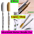 Gold And Silver Metallic Art Marker Pen Craftwork pen For DIY Painting Pens Signature Greeting card Design Art (pack of 2pcs). 