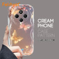 FELMYST for Redmi 14C Back Cover Pink Butterfly Cream Texture Wavy Edge Soft Silicone Phone Case.