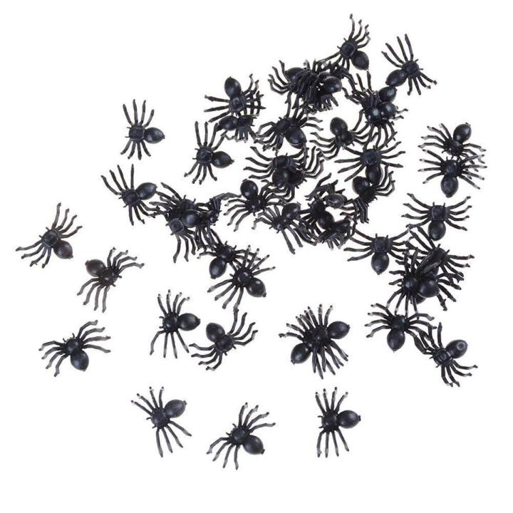 50pcs Small Black Plastic Fake Spider Toys Halloween Funny Joke Prank Props