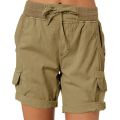 Women Shorts Cargo Pants Shorts Elastic Waist Short Pants Cotton Linen Pocket Summer Beach Solid Color Sliming Comfot Breathable.