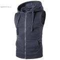 Men's Casual Hoodie with Sleeveless Zipper Sports Shirt, Spring/summer/autumn Cotton Jacket Vest. 