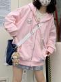 QWEEK Harajuku Kawaii Pink Zip Up Hoodie Women Japanese Y2K Sweet Cute Beige Fleece Sweatshirts Korean Style Girly Hooded Jacket. 