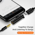 3X 2 In1 Type C Adapter Splitter for to 3.5mm Audio Headphone Charging Jack Earphone AUX Cable Connector-B. 
