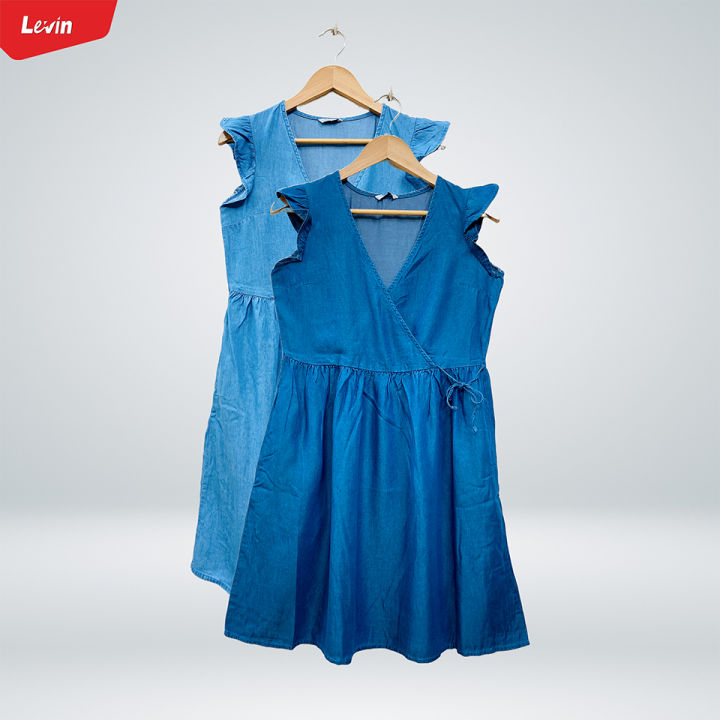 Women's Ruffle Sleeve Crrossover Denim Tops From Levin