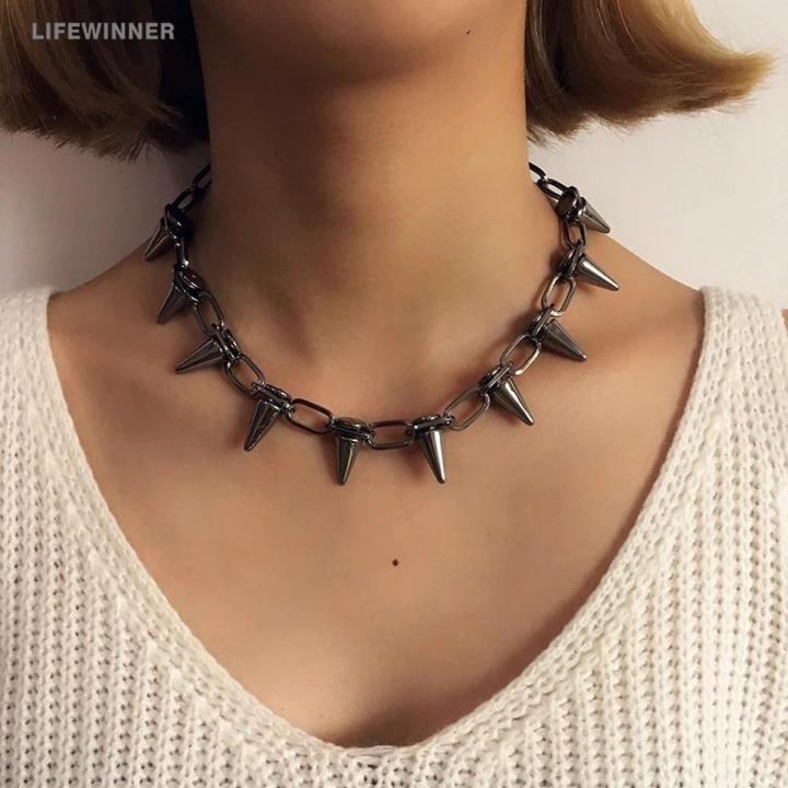 Korean Fashion Punk Gothic Metal Spike Rivet Pendant Necklace