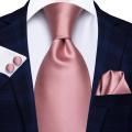 Hi-Tie 100% Silk Classic Men's Wedding Coral Pink Red Peach Tie Pocket Square Cufflinks Set Rose Ties for Men Solid Paisley Ties.