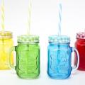Glass Mason Jar With Lid And Straw. 
