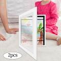 2x Wooden Photo Frame, Frame Front Opening Card Display, Glass Floating Front Open Artwork Picture Frame for Living Room, Baby Shower. 