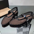 Luxury Ballet Flat Shoes Woman Mesh Hollow Outs Mary Jane Shoes Genuine Leather Loafers Rivet Studded Summer Walking Shoes Women House Foocus.