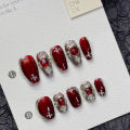 10Pcs Handmade Nails Pink Crystal Cat Eye Sparkling White Bubble Press On Nails with Glue Acrylic Artificial Nail Tips Art. 