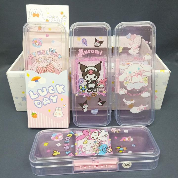 Sanrio Pencil Case Transparent Password Acrylic Pen Box Kuromi Cinnamoroll Melody Kawaii School Students Storage Box Stationery