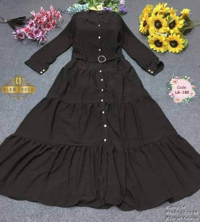 Button Kuchi Gown Borka Dubai Cherry Georgette Kapor without Hijab