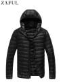 ZAFUL Down Jacket for Men Solid Zipper Warm Coats Quilted Hooded Puffer Jacket Winter Streetwear Parkas Basic Unisex Outwear NEW. 