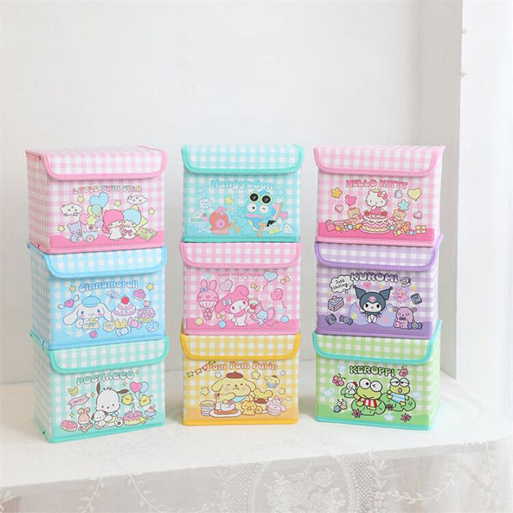 Kawaii Sanrio Hello Kitty Foldable Storage Box My Melody Cinnamoroll Kuromi Desktop Organizer Makeup Box Girls Gifts
