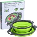 Collapsible Colander, Set Of 2 Round Silicone Sink Kitchen Strainer Set Folding Water Filter Basket with Handles for Draining Pasta, Vegetable and Fruit.