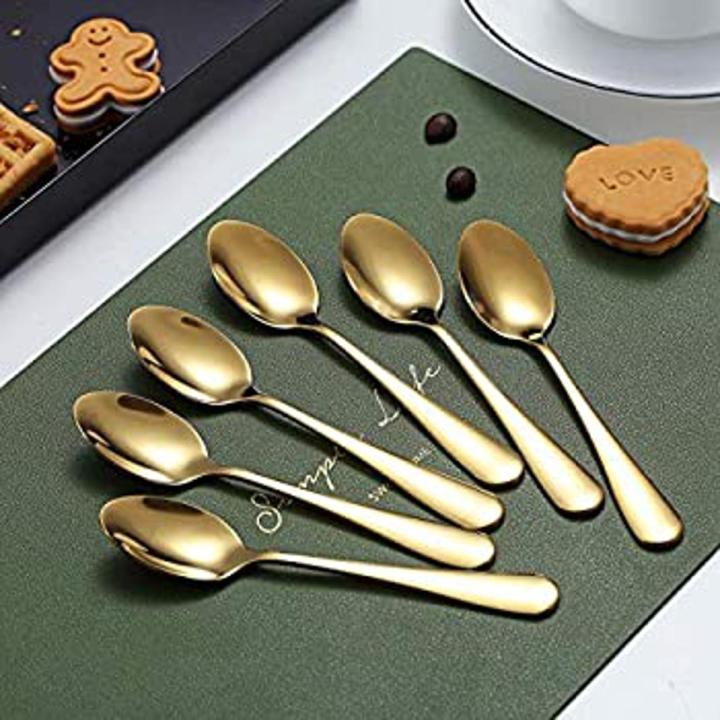 6 Pieces 6.7" Stainless Steel Tea Spoons With Gold Titanium Plating, Ice Cream Spoons, Dessert Spoon, Coffee Spoon,Golden Tea spoon