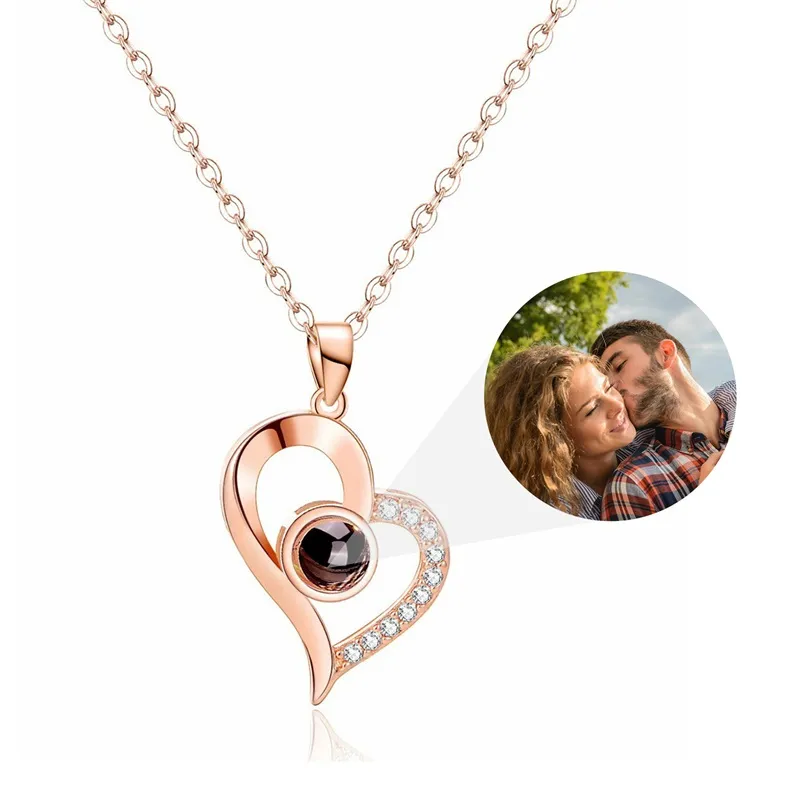Custom Photo Necklace Heart Projection Necklace I Love You 100