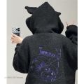 Sanrio Cartoon Kuromi Clothes Women Black Embroidery Hoodies Y2k Aesthetic Tops Autumn Thin Coat Female Fashion Loose Sweatshirt. 