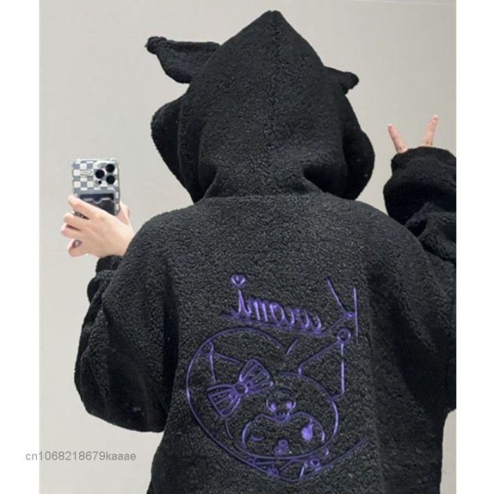 Sanrio%20Cartoon%20Kuromi%20Clothes%20Women%20Black%20Embroidery%20Hoodies%20Y2k%20Aesthetic%20Tops%20Autumn%20Thin%20Coat%20Female%20Fashion%20Loose%20Sweatshirt%20-%20Image%204