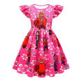 (New) girls princess dress cartoon printing short sleeves A-line skirt flying sleeves waist-printed dress.
