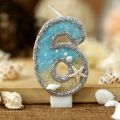 Birthday Candle 1 Year Mermaid Birthday Candle for Cake Sparkly Blue Seafish Gradient Candle Topper for Party Cake Decoration.