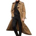 【Alien Alien】 Men Overcoat Vintage Long Trench Coat Men Double Breasted Jacket Coats Mens Business Black Long Solid Windbreak Coat Outwear.