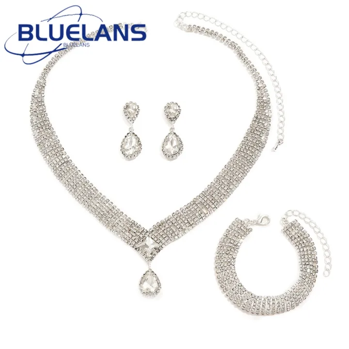 Wedding%20Jewelry%20Set%20High%20Gloss%20Full%20Imitation%20Jewel%20Bracelet%20Earrings%20Necklace%20Set%20-%20Image%202
