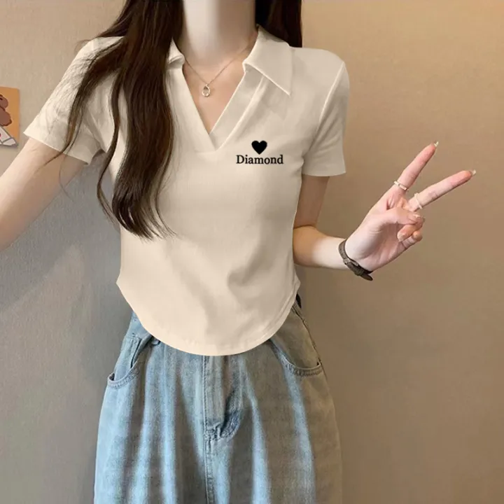 Pure%20Cotton%20Girls%20Short%20SleeveTT-shirt%20Summer%20Western%20Style%20Hot%20Girl%20Fashion%20Niche%20Irregular%20ShortPoloShirt%20Top%20Women's%20Clothing%20-%20Image%202