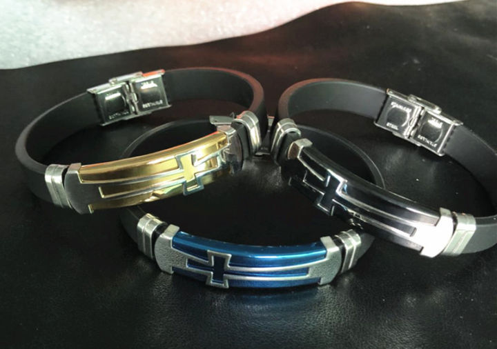 Personality%20retro%20simple%20cross%20men's%20bracelet%20Korean%20fashion%20trendy%20men's%20silicone%20bracelet%20cross-border%20spot%20-%20Image%202