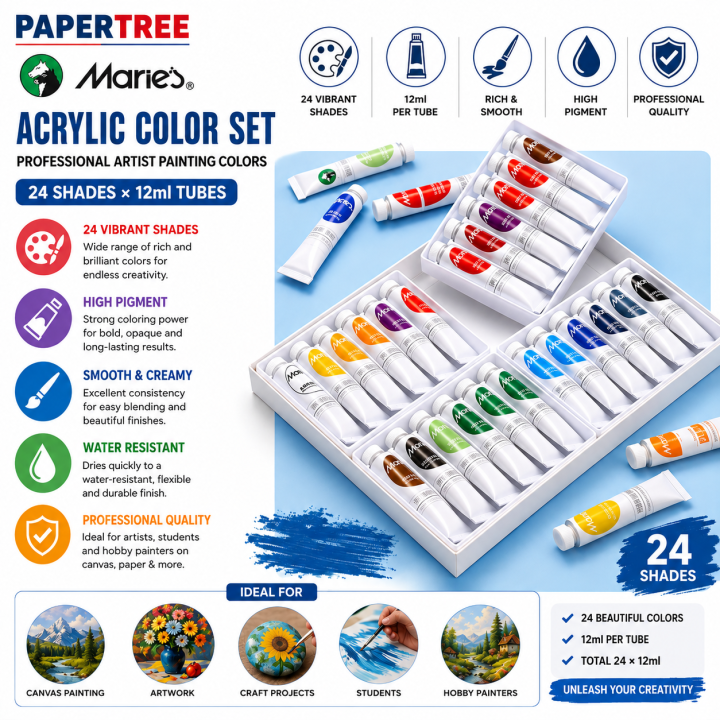 Marie's Acrylic Color Set 24 Shades × 12ml Tubes Professional Artist Painting Colors