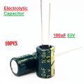 10Pcs- Electrolytic Capacitor 100uF 63V Radial Polarized Aluminum Electrolytic Capacitor. 