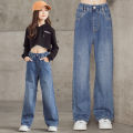 Girls Simple Denim Wide-leg Pants Spring and Autumn Pants 2023 New Outer Pants Korean Version Loose Denim Wide-leg Pants. 