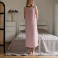 Women's Fashaionable Organic Cotton Dress Crepe Pink Sleeveless Extra Long Dress.