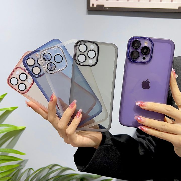 for iPhone 14 13 12 11 Pro Max Plus Mini X XR SE 7 8 Case Lens Film Camera Plating Frame Clear Soft Anti-fall Cover Shell Fundas