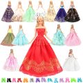 【LuckyBabyFans Store】(New) fashion 15 items/set doll accessories = 5 dresses random pick 10 shoes wedding Noble party gown clothes for Barbie doll outfit. 