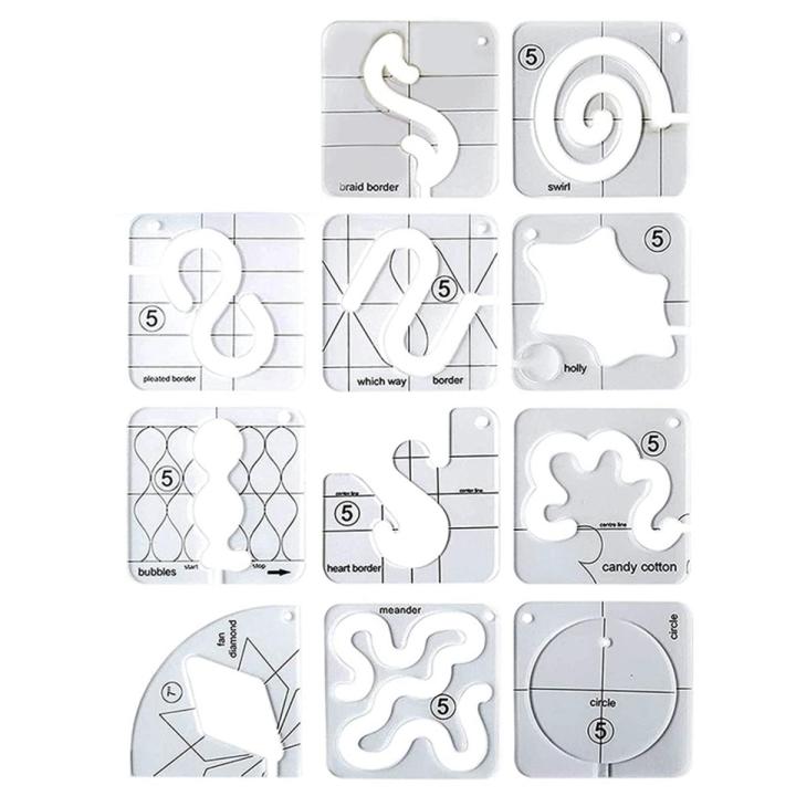 11PCS Free-Motion Quilting Template Set-Sewing Ruler & Clear Mark Acrylic Ruler & Ironing Ruler for DIY Machine Quilting