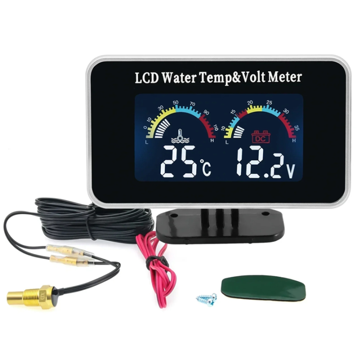 Car LCD Water Temperature Meter Dual Display Water Temperature Voltmeter for Cars