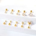 【LuckyBabyFans Store】Luxusteel 1pairs/2PCs stainless steel crystal studs earrings for Women Men prong Tragus round clear cubic ear. 