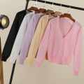 Summer Cardigan Women Cropped Korean Fashion Style Female Black Women's Coat Clothing V-neck Ladies Sweater Outerwear Cute Basic.