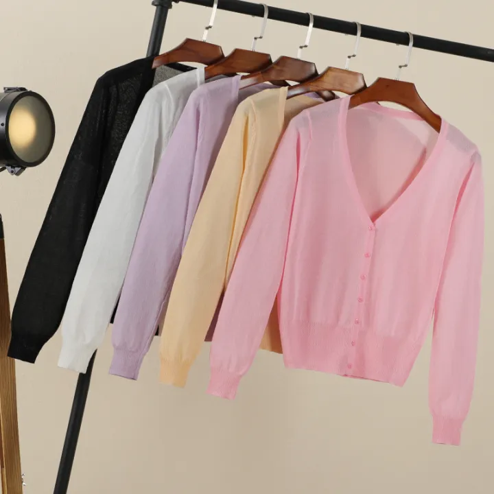 Summer%20Cardigan%20Women%20Cropped%20Korean%20Fashion%20Style%20Female%20Black%20Women's%20Coat%20Clothing%20V-neck%20Ladies%20Sweater%20Outerwear%20Cute%20Basic%20-%20Image%206