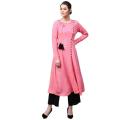 Pink Linen Kurti for Women (Tailor Made) - Black Buttons. 