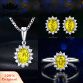 Carat Women Rhinestone Inlaid Oval Pendant Necklace Earrings Open Ring Jewelry Set. 