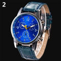 Men's fashion faux leather strap round dial analog casual wrist watch Xmas gift. 