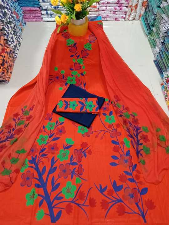 Unstitched High Quality Cotton Fabric Exclusive, Fashionable, Stylish and Comfortable, High Quality Printed Three Piece for Women - 3 Pice Dress