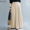 ZANZEA Women Elastic Waist Wide Leg Pants Loose Autumn Trousers Culottes Elegant Office Ladies Casual Palazzo Work Pantalon. 
