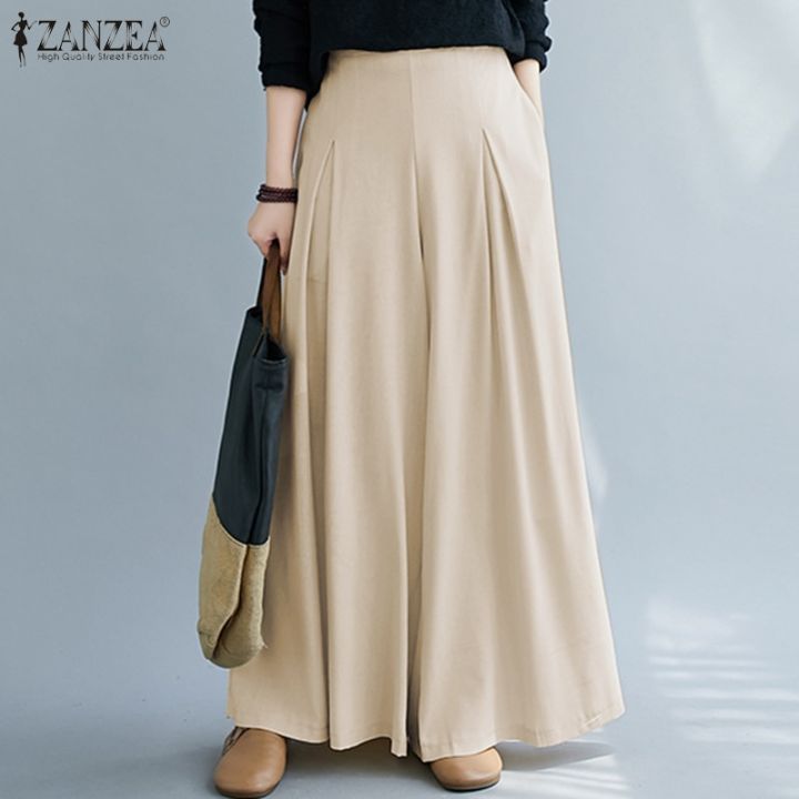 ZANZEA%20Women%20Elastic%20Waist%20Wide%20Leg%20Pants%20Loose%20Autumn%20Trousers%20Culottes%20Elegant%20Office%20Ladies%20Casual%20Palazzo%20Work%20Pantalon%20-%20Image%204
