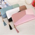 Geometric Patchwork PU Long Purses for Women Zipper Clutch Bag. 