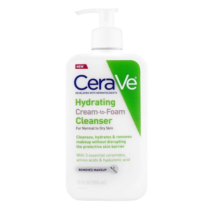 CeraVe Hydrating Cream-to-Foam Facial Cleanser with Hyaluronic Acid for Normal to Dry Skin 355 ml