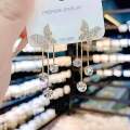 1 Pair Crystal Butterfly Pendant Tassel Earrings for Women Sparkly Rhinestone Dangle Earrings Lightweight Bohemian Long Chain Drop Dangle Butterfly Earrings Party Jewelry Gift.